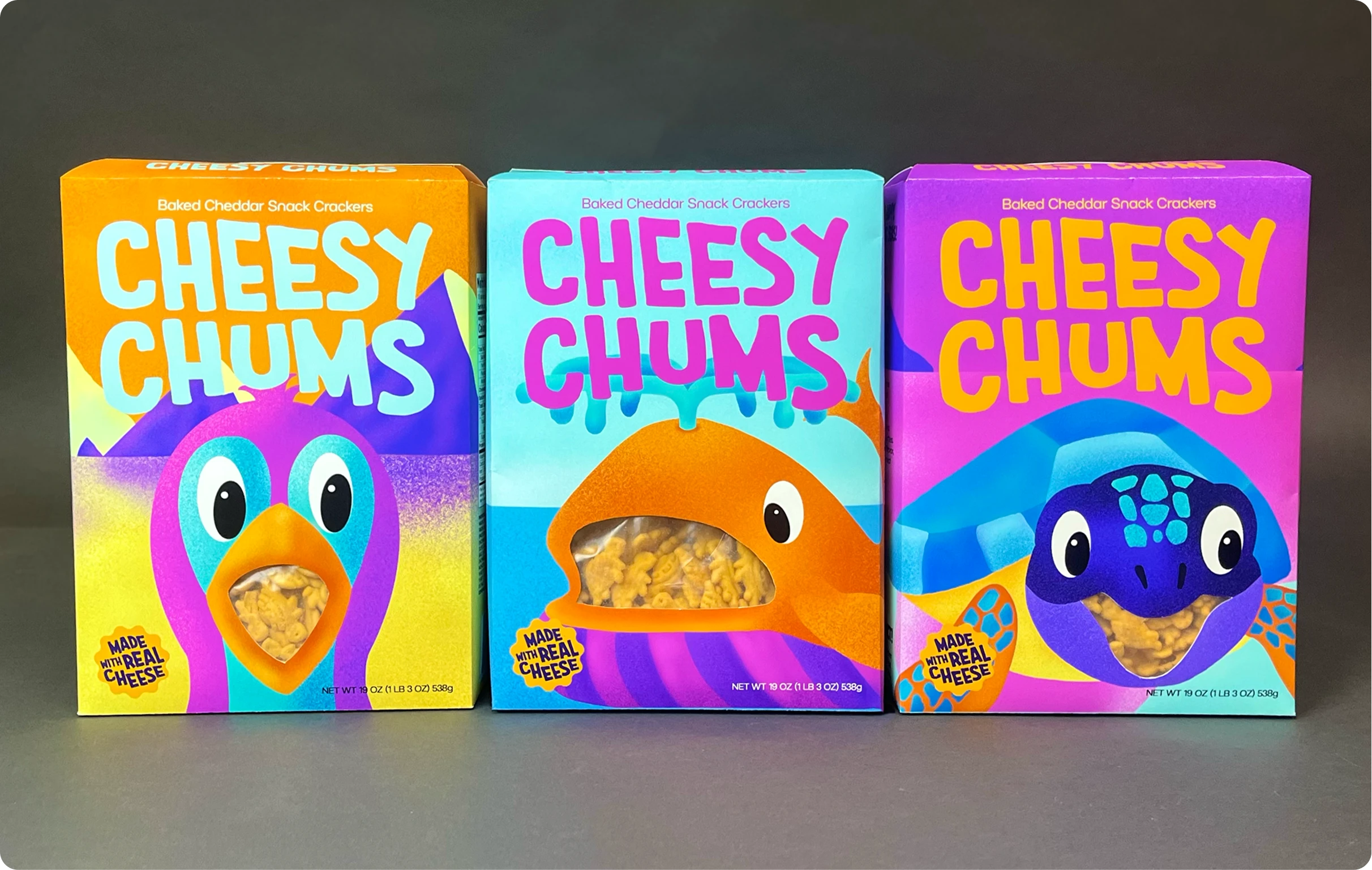 Cheesy Chums front of boxes