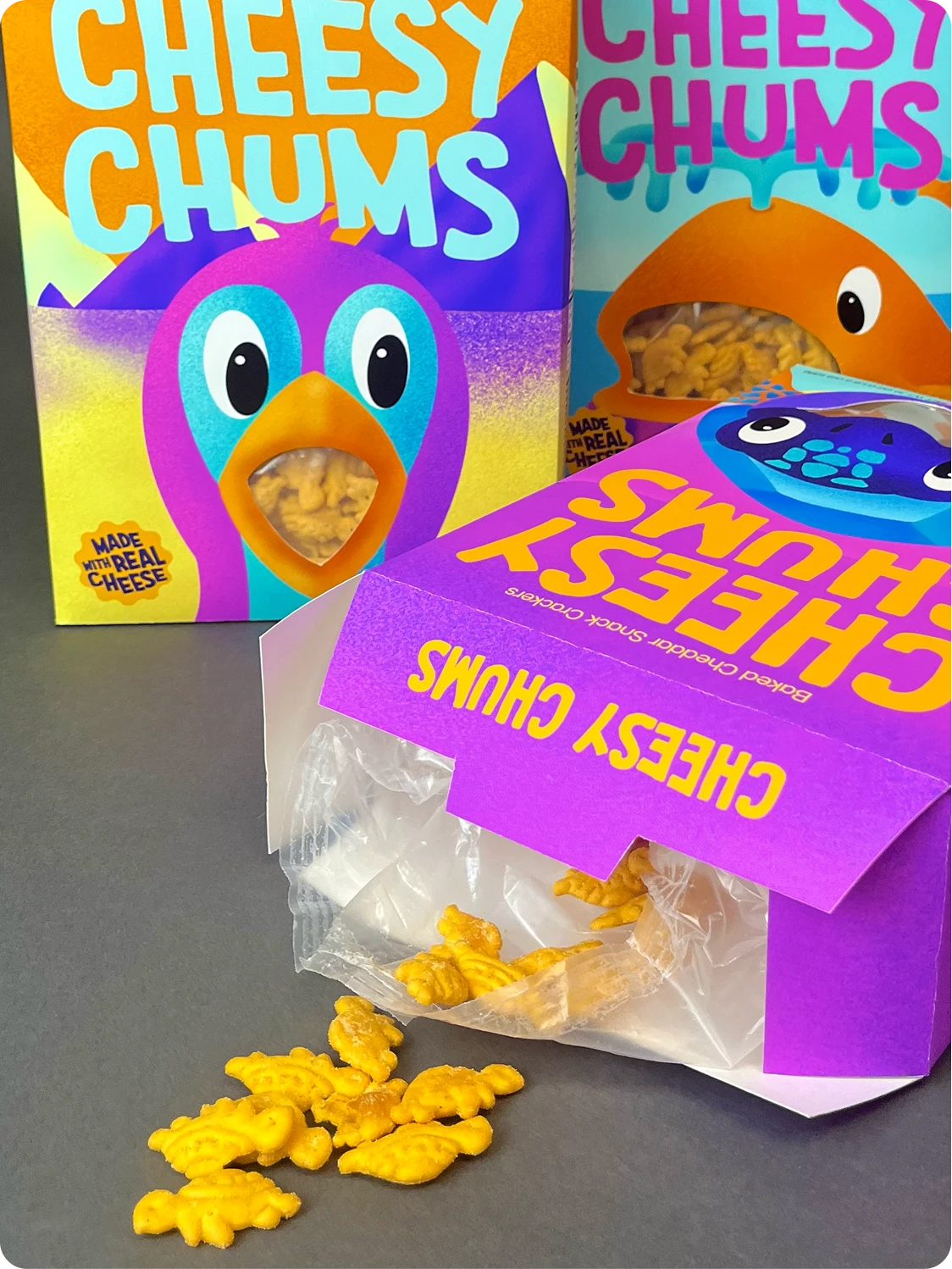 Cheesy Chums side of boxes